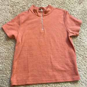 Nordstrom girls 13/14 half zip up t shirt  in a peachy brown